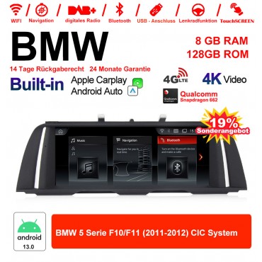 10.25 Zoll Qualcomm Snapdragon 665 8 Core Android 13.0 4G LTE Autoradio / Multimedia USB WiFi Navi Carplay Für BMW 5 Series F10 / F11 2011-2012 CIC