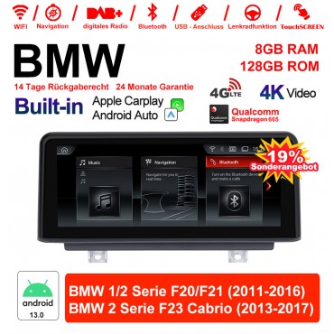 10.25 Zoll Qualcomm Snapdragon 665 8 Core Android 13.0 4G LTE Autoradio / Multimedia 6GB RAM 128GB ROM USB WiFi Navi Carplay Für BMW 1 Serie / 2 Serie