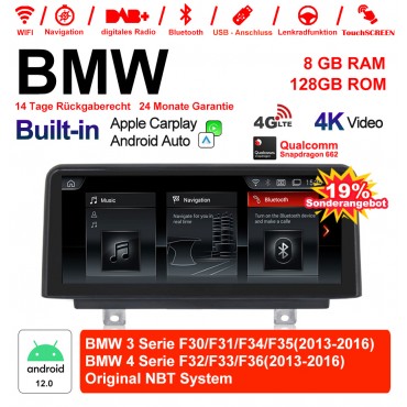 10.25 Zoll Qualcomm Snapdragon 665 8 Core Android 12.0 4G LTE Autoradio / Multimedia 8GB RAM 128GB ROM USB WiFi Carplay Für BMW 3 Series /4 Series NBT