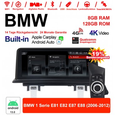 10.25 Zoll Qualcomm Snapdragon 665 8 Core Android 13.0 4G LTE Autoradio / Multimedia USB WiFi Navi Carplay Für BMW 1er E81 E82 E87 E88 (2006-2012)