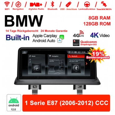 10.25 Zoll Qualcomm Snapdragon 665 8 Core Android 12.0 4G LTE Autoradio / Multimedia USB WiFi Navi Carplay Für BMW 1er E87 (2006-2012) CCC