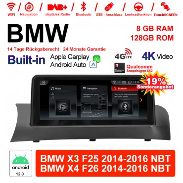 10.25 Zoll Qualcomm Snapdragon 665 8 Core Android 12.0 4G LTE Autoradio / Multimedia USB WiFi Navi Carplay Für BMW X3/X4 F25/26 (2014-2016) NBT