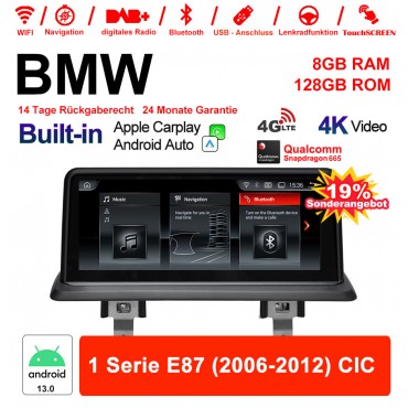 10.25 Zoll Qualcomm Snapdragon 665 8 Core Android 13.0 4G LTE Autoradio / Multimedia USB WiFi Navi Carplay Für BMW 1er E87 (2006-2012) CIC