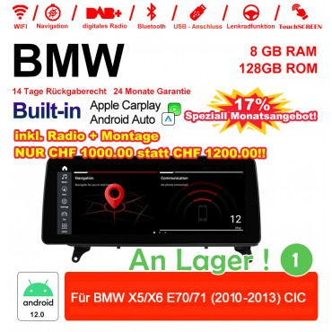 12.3 Zoll Qualcomm Snapdragon 662 8 Core Android 13.0 4G LTE Autoradio / Multimedia USB WiFi Carplay Für BMW X5/X6 E70/71 (2011-2013) CIC 