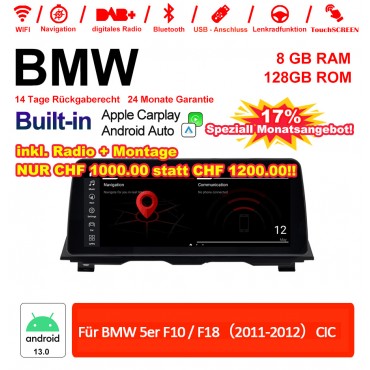 12.3 Zoll Qualcomm Snapdragon 625 8 Core Android 13.0 4G LTE Autoradio / Multimedia WiFi USB Carplay Für BMW 5 Series F10/F18(2011-2012) CIC