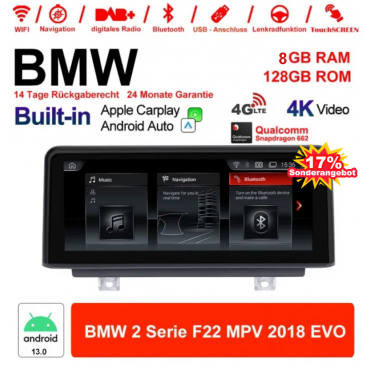 12.3 Zoll Qualcomm Snapdragon 662 8 Core Android 13.0 4G LTE Autoradio / Multimedia USB Carplay Für BMW 2 Series MPV (2018) EVO
