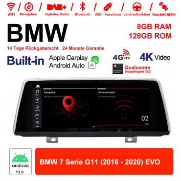 10.25 Zoll Qualcomm Snapdragon 662 8 Core Android 13.0 4G LTE Autoradio / Multimedia USB WiFi Navi Carplay Für BMW 7 Series G11 (2016-2020) EVO