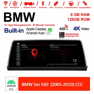 10.25 Zoll Qualcomm Snapdragon 665 8 Core Android 13.0 4G LTE Autoradio / Multimedia USB WiFi Navi Carplay Für BMW 5 Series E60 (2005-2010) CCC