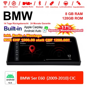 10.25 Zoll Qualcomm Snapdragon 665 8 Core Android 12.0 4G LTE Autoradio / Multimedia USB WiFi Navi Carplay Für BMW 5 Series E60 (2009-2010) CIC