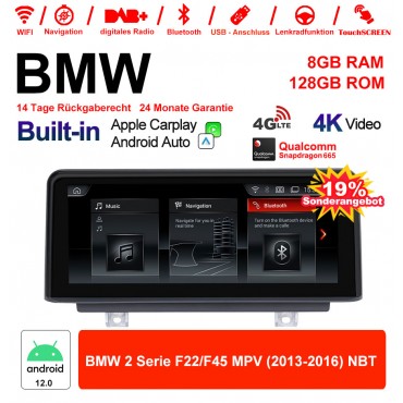 8.8 Zoll Qualcomm Snapdragon 665 8 Core Android 12.0 4G LTE Autoradio / Multimedia 8GB RAM 128GB ROM USB WiFi Carplay Für BMW 2 Series F22/F45 MPV NBT