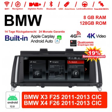 18.8 Zoll Qualcomm Snapdragon 665 8 Core Android 12.0 4G LTE Autoradio / Multimedia USB WiFi Navi Carplay Für BMW X3/X4 F25/26(2011-2013) CIC
