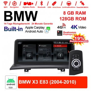 10.25 Zoll Qualcomm Snapdragon 665 8 Core Android 12.0 4G LTE Autoradio /Multimedia USB WiFi Carplay Für BMW X3 E83 (2004-2010) mit Original display