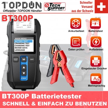 Topdon BT300P Auto Batterie Tester mit Druck 12V Auto Batterie Tester mit Drucker Batterie Last Test für Motorrad Auto ladung