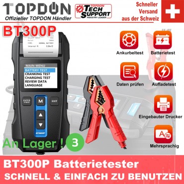 Topdon BT300P Auto Batterie Tester mit Druck 12V Auto Batterie Tester mit Drucker Batterie Last Test für Motorrad Auto ladung