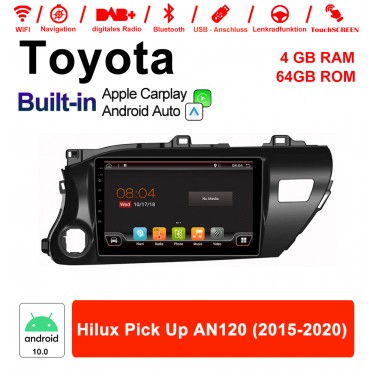 10 Zoll Android 10.0 Autoradio / Multimedia 4GB RAM 64GB ROM Für Toyota Hilux Pick Up AN120 2015 - 2020 Mit DSP Built-in Carplay Android Auto