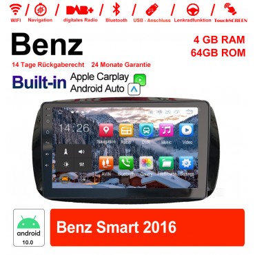 9 Zoll Android 10.0 Autoradio / Multimedia 4GB RAM 64GB ROM Für Benz Smart 2016 Mit DSP Built-in Carplay Android Auto