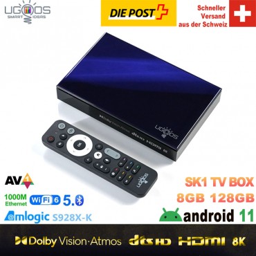UGOOS SK1 8K HDR TV Box 8GB 128GB WiFi6 BT5.2 1000M Dolby Vision Atmos HDMI Widevine L1 dts Unterstützung