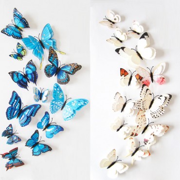 12pcs Stickers 3D Butterfly Bunte Doppelschichten Wandaufkleber Art Decoration