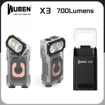 WUBEN X3 Eulen 700LM Mini LED-Schlüsselanhänger-Taschenlampe 180° drehbarer Kopf EDC-Taschenlampe mit Kabellose Ladestation