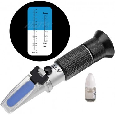 HHTEC Imker Refraktometer Honig 58-90% Brix 10-32% Wasser Feucht Handrefraktometer für Honig Pflanzenölen 5 Fach verbesserte Genauigkeit