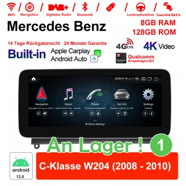 Snapdragon 665 8 Core Android 12.0 4G LTE Autoradio / Multimedia 8GB RAM 128GB ROM Für Benz C-Klasse W204 2008 - 2010 Built-in CarPlay