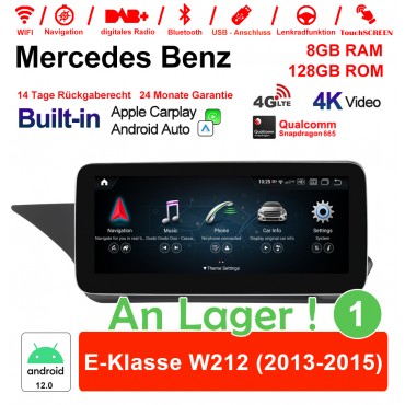 Snapdragon 665 8 Core Android 12.0 4G LTE Autoradio / Multimedia 8GB RAM 128GB ROM Für Benz E-Klasse W212 2013-2015 Built-in CarPlay