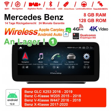 10.25 Zoll Snapdragon 665 8 Core Android 12.0 4G LTE Autoradio / Multimedia 8GB RAM 128GB ROM Für Benz GLC C-Klasse V-Klasse Built-in CarPlay