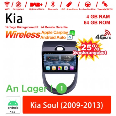 9 Zoll Android 12.0 4G LTE Autoradio / Multimedia 4GB RAM 64GB ROM Für Kia Soul 2009-2013