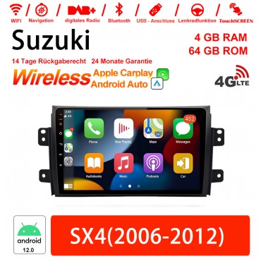 9 Zoll Android 12.0 Autoradio / Multimedia 4GB RAM 64GB ROM Für Suzuki SX4 2006-2012 Mit WiFi NAVI Bluetooth USB