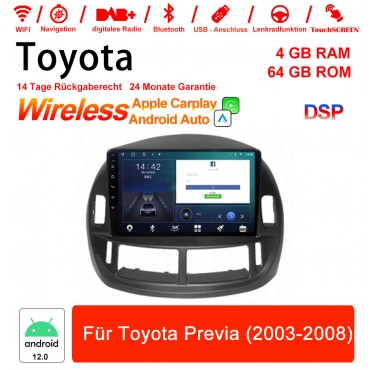 10 Zoll Android 12.0 Autoradio / Multimedia 4GB RAM 64GB ROM Für Toyota Previa (2003-2008) Built-in Carplay / Android Auto