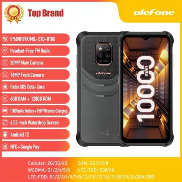 Ulefone Armor 14 Pro Android 12 6,52 Zoll 20MP + 16MP 6GB RAM 128GB ROM Smart Telefon 10000 mAh Super Batterie 15W Drahtlose Lade