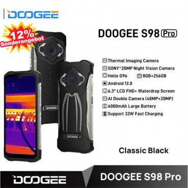 DOOGEE S98 Pro Helio G96 8 Core Android 12 6.3 Zoll 8GB RAM 256GB ROM 33W Schnelle Ladung IP68/IP69K 6000mAh Robuste smartphone NFC...