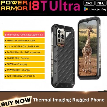Ulefone Power Armor 18T Ultra 5G Android 13.0 6.58 Zoll Robustes Telefon 24GB RAM 512GB ROM Wärmebild Smartphone Outdoor Handys 108MP Kamera NFC