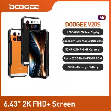 Doogee V20S Robustes Telefon 5g 12GB 256GB Octa Core 6,43 Zoll 2k fhd Amoled Bildschirm 50mp ai Dreifach kamera Smartphone Android 13 NFC