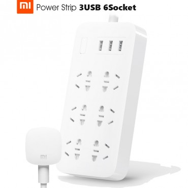 Original Xiaomi Mijia Mi Power Strip 6 Steckdosen (3 Fünf-Loch, 3 Zwei-Loch) 3USB (5V = 2.1A Single, 15W MAX) Outlet
