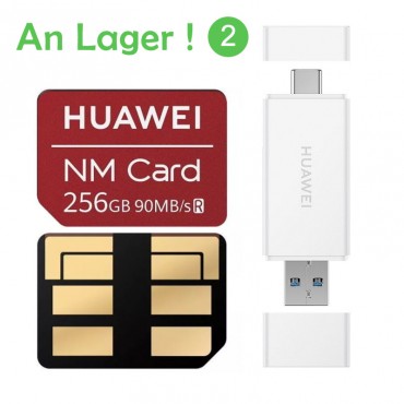 Huawei Nanomemory Speicherkarte 256GB für Mate20/Mate 20X/Mate20 Pro/P30 Pro + Huawei 100MB/s Dual USB Port 2 in 1 Speicherkartenleser