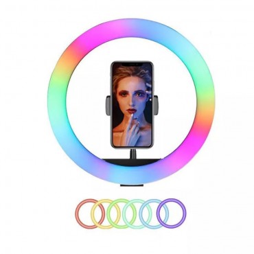 RGB-Ringlicht Foto Lampe Beauty Light 3000K-6000K Dimmbares buntes Licht USB mit Telefonhalterung für Live-Streaming Facial Makeup Vlog
