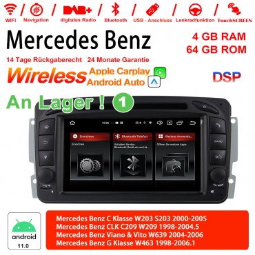 7 Zoll Android 10.0  Autoradio / Multimedia 4GB RAM 64GB ROM Für Benz C-klasse W203 W209 G-klasse W463 Eine Klasse W168 Vito Built-in CarPlay / Android Auto