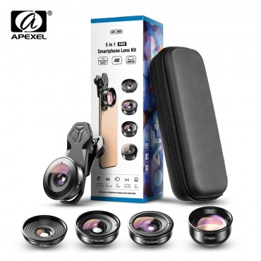 APEXEL 5 in 1 Professionelle Kamera telefon objektiv kit 4K HD Weit makro Teleskop super Fisheye Objektiv für iPhone samsung alle smartphone