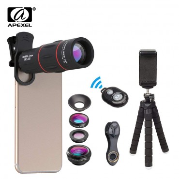 APEXEL Telefon Objektiv Kit Fisheye Weitwinkel makro 18X teleskop Objektiv tele mit 3 in 1 objektiv für Samsung Huawei alle smartphones