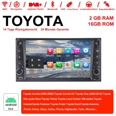 7 Zoll Android 10.0  Autoradio / Multimedia 2GB RAM 16GB ROM Für Toyota Corolla  Vios Land Cruiser Avanza  Prado 