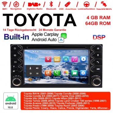 6.2 Zoll Android 10.0 Autoradio / Multimedia 4GB RAM 64GB ROM Für Toyota Corolla EX RAV4  Vios Vitz Terios  Prado Built-in Carplay / Android Auto