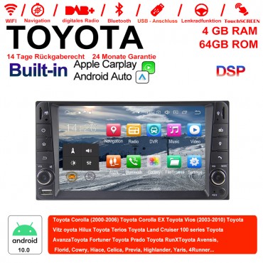 7 Zoll Android 9.0 Autoradio / Multimedia 4GB RAM 64GB ROM Für Toyota Corolla Vios Terios  Land Cruiser Avanza RunX Built-in Carplay / Android Auto