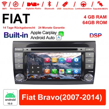 7 Zoll Android 10.0 Octa-core Autoradio / Multimedia 4GB RAM 64GB ROM für Fiat Bravo(2007-2014) Built-in Carplay / Android Auto