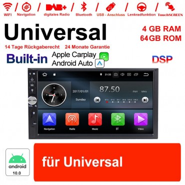 7'' 2 Din Android 10.0 Octa 8 Kern 4G RAM 64GB ROM Autoadio / Multimedia Player für Universal GPS Navigation Stereo Radio WIFI MP3 Bluetooth USB SWC Built-in Carplay / Android Auto