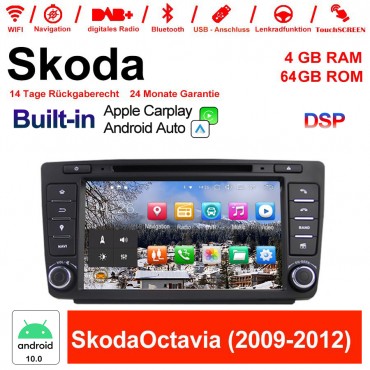 8 Zoll Android 10.0 Autoradio / Multimedia 4GB RAM 64GB ROM Für Skoda Octavia(2009-2012) mit Navi, Wifi, Bluetooth, USB,Built-in CarPlay / Android Auto