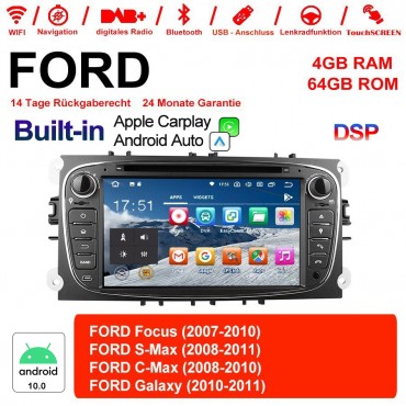 7 Zoll Android 10.0 Autoradio / Multimedia 4GB RAM 64GB ROM Für Ford Focus II Mondeo S-Max MIT dem verbauten DSP ( Digital Sound Prozessor )  und Bluetooth 5.0 Built-in Carplay / Android Auto