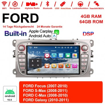 7 Zoll Android 10.0 Autoradio / Multimedia 4GB RAM 64GB ROM Für Ford Focus II Mondeo S-Max MIT dem verbauten DSP ( Digital Sound Prozessor ) und Bluetooth 5.0 Built-in Carplay / Android Auto