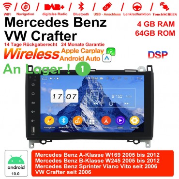 9" Android 12.0 Autoradio 4GB RAM 64GB ROM Für Mercedes BENZ A-Klasse W169, B-Klasse W245, Sprinter Viano Vito, VW Built-in Carplay/Android Auto