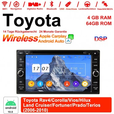 6.95 Zoll Android 12.0 Autoradio / Multimedia 4GB RAM 64GB ROM Für Toyota Vios Hilux Land Cruiser 2006-2010 Built-in Carplay Android Auto